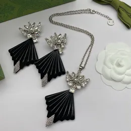 Fashion Styling Designer Black Fan Shaped Resin Cross Micro inlays Crystal Pendant Necklace For Women Luxury Jewelry Earrings Sets CGS9 --1