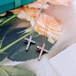 Naszyjniki wiszące projektant biżuteria nekla s925 srebrny gęsty zestaw diamentowy Krzyż Diamentowy Kobiet Płyt 18 -krotny Łańcuch kołnierza różowego złota Tiffanvys