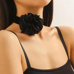 Choker Allyes Gothic szeroki materiał Big Flower Naszyjnik dla kobiet mody kwiatowe naszyjniki biżuteria na akcesoriach szyi