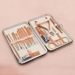 Nail Art Kits Clippers Rose Gold 18piece Diagonal Exfoliating Stainless Steel Manicure Set Household Ear Spoon Scissors For Men Women