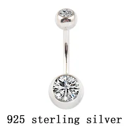 Broschen Echt Sterling Silber Bauchnabelring Klare Doppelzirkonsteine Körperschmuck Kugel Nabelpiercing Schmuck Kostenloser Versand