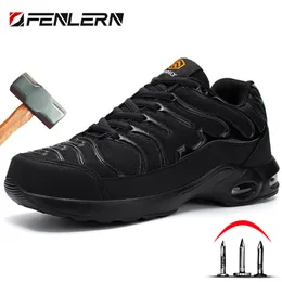 Sapatos de segurança Fenlern Winter Safety Shoes masculinos leves sapatos biqueira de aço masculino Slip On sapatos de trabalho compostos masculinos botas indestrutíveis de couro 230715