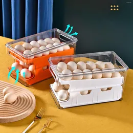 Garrafas de armazenamento Caixa automática para enrolar ovos Geladeira Transparente Bandeja de camada dupla Organizador de cozinha