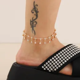 Anklets kreativa enkel legeringskedja anklet bohemisk stil inlay zirkon tassel mode strand trendiga smycken