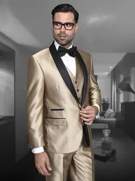 Abiti da uomo Blazer ANNIEBRITNEY Raso oro Uomo 3 pezzi Abito da sposo sposo Moda Lusso Prom Formale Tailor Made Tuxedo 230715