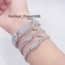 ペンダントネックレスヒップホップスタイルアイスアウトジュエリー6mm 8mm 10mm 12mm 15mm幅925 Sterling Silver VVS Moissanite Cuban Link Chain Bracelet