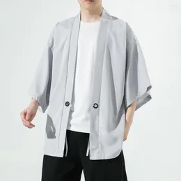 Men's Trench Coats Japanese Cardigan Kimono Traditional Samurai Costume Oriental Shirt Cape Loose Sun Protection