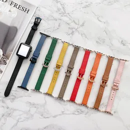 Läderrem för Apple Watch Band 49 45 41mm 44mm 40mm 42mm 38mm Lychee Mönsterarmband för IWATCH 8 7 3 4 5 6 SE Tillbehör