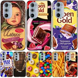 För Motorola Edge 30 Pro Case Phone Back Cover Plus 2022 Edge+ Soft Silicone Black TPU Chocolate Food Package