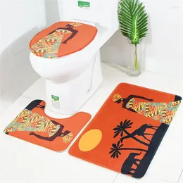 Halılar Tarzı Afrika Kabilesi Baskı Flannel Tuvalet Ped 3pcs Banyo Zemin Mat Seti Sıdaklı Anti-Skid Kapak ve Halılar