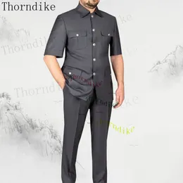 Erkekler Polos Thorndike Terzi Men Yapan Erkekler 2 adet 2 adet klasik koyu gri düğün 2023 İnce Fit Damat Smokin Kostüm Mariage Homme 230715