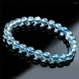 Strand Wholesale 7mm Genuine Natural Blue Quartz Crystal Clear Round Beads Jewelry Stretch Charm Bracelet Femme