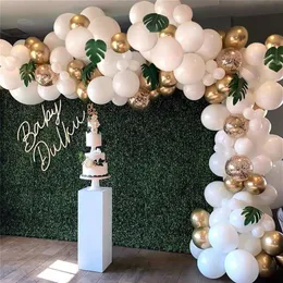 98PCS Balon Garland Arch Zestaw Białe złote balony konfetti palmy liście urodzin przyjęcie weselne Walentynki dekoracje t2218i