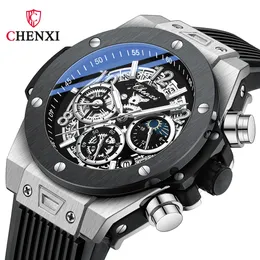 2023 Chenxi Mens Watches Top Brand Luxury Black Silicone Strap Sports Military Watch Men Waterproof Watches Stopwatch Moon Phase