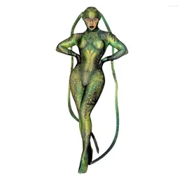 Kvinnors jumpsuits halloween party Green Alien Animal Cosplay Costumes Women Novelty Roll Full Cover Jumpsuit Show Dancer Stage Performance