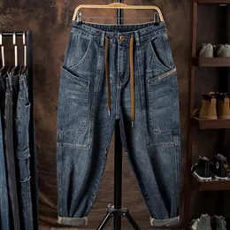 Pantaloni da uomo Utensili giapponesi Jeans multifunzionali Uomo Primavera Allentato Causale High Street Bella tasca Pantaloni di grandi dimensioni Abiti maschili