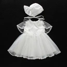 Dziewczynki Sukienki chrztu z kapeluszem koronkowym rękawem noworodka chrztu suknia chrzcowa sukienki dziewczyny sukienka księżniczka ślub 2723