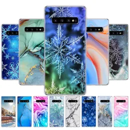 For Samsung Galaxy S10 Case SM-G973F Silicon Soft E Back Cover Plus G975F Marble Snow Flake Winter Christmas