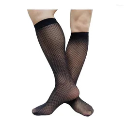 Calzini da uomo See Through Mosaics Style Mens Formal Knee High Abito sexy Abito calza Lingerie Black Business Long Tube