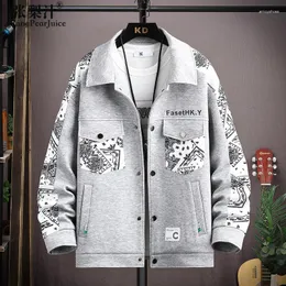 Jaquetas Masculinas Chegadas Primavera Outono Boho Jaqueta com Estampa Floral Streetwear Moda Casual Jaqueta Casaco Solto Y2k Veste Homme