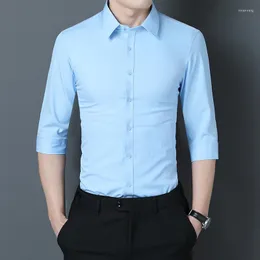 남자의 드레스 셔츠 2023 캐주얼 셔츠 패션 트렌드 한국 버전 슬림 잘 생긴 단색 비즈니스 연회 웨딩 -M -5XL