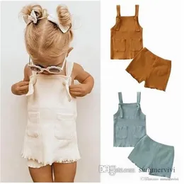Summer Baby Girls Pionowe zestawy odzieży Stripe Ubrania maluch dziecięcych wierzchołki elastyczne talii krótkie 2pcs moda dzieci Q47299L