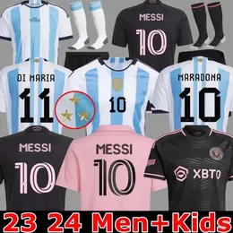 3 نجوم الأرجنتين لكرة القدم قمصان 23 24 مشجعين لاعب inter ميامي بيكهام لاعب النسخة مارادونا دي ماريا ج. ألفاريز المنزل بعيدا