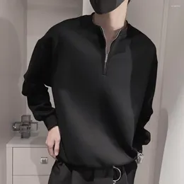 Herr hoodies klassiska pullover tröja krympbara manschetter mjuka män fast färg topp stretchy höst för kontor