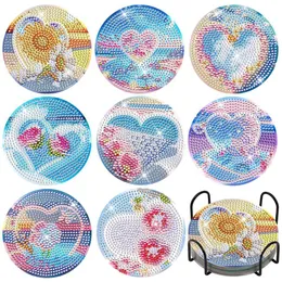 Diamond Painting 8pcs DIY Coaster Beach Love Heart Scenery Drink Cup Art Coasters Crafts Kit 230715