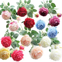 3heads人工花Peony Bouquet Silk Flowers Bridal Bouquet Fall Vivid Fake Rose for Wedding Home Party Decor304Q
