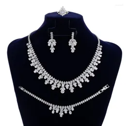 Necklace Earrings Set Wedding Jewelry HADIYANA Romantic Elegant Party Four Piece High Quality Zircon Sets BN7964