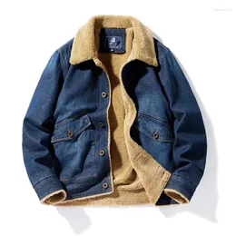 Jaquetas masculinas engrossadas forro de lã masculina jaqueta jeans quente casacos de inverno masculino à prova de vento carga trabalho vestuário multibolso outwear engrossado