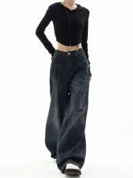 Calça Jeans Feminina de Perna Larga Harajuku Baggy Denim Oversized Grunge Streetwear Y2k Calças de Outono Moda Coreana