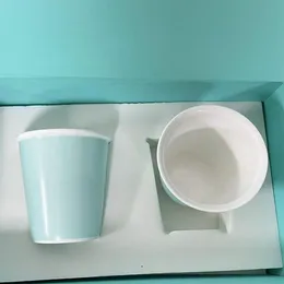 1Set2pcs Blue Bone Ceramic Water Cup Sets Пара чашек для влюбленных с подарочной коробкой.