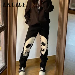 Women S Jeans Skull HARAJUU DRUKOWANE KOBIETY WYSOKIEJ TALIZA Y2K STREETWEAR 90S WAGGY PANTY DERNIM PROUSERS VINTAGE STRICE DEAN 230715