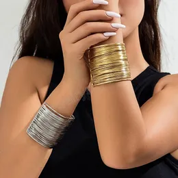 Abartılı çok katmanlı metal kablo dizeleri kadınlar için açık bilezikler vintage altın renk geniş manşet bilezik pulseras erkekler