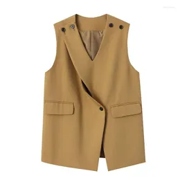 Damenwesten VANOVICH Modedesign Unregelmäßige V-Ausschnitt Weste 2023 Frühling Sommer Koreanische Einfarbige ärmellose Single Button Casual Anzüge