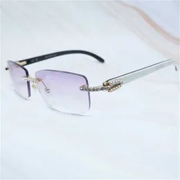 Iced Out Masculino Luxo Carter Cubic Zircon Buffalo Horn Óculos Óculos Sem Aro Rhinestone Óculos Óculos Gafas De SolKajia Novo