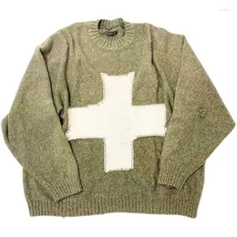 男子セーターカピタルマンhirata hohiro loose cross printed sweater秋の秋の前かがみのカップルニットファッショントップニットウールブレンドプルオーバー