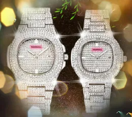 Moda Masculina Feminina Sky Diamonds Relógios Iced Out Quadrado Designer Quartzo Movimento Lady Aço Inoxidável Conjunto de Relógios Auger Relógios Femininos Montre de Luxe Presentes