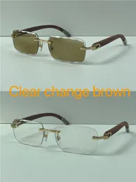 As cores das lentes dos óculos de sol Buff mudaram ao sol, de cristalinas a escuras, design de alta qualidade, armação de metal sem aro, hastes de madeira ao ar livre 0117 com caixa e associação
