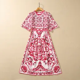 2023 Sommer rot und weißes Porzellan Paisley Print Perlen -Baumwollkleid kurzärmel