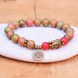 Charm Armband Buddhist Yoga Mala Armband 8mm Stone Pärled Buddha Lotus Flower for Women Men Gift