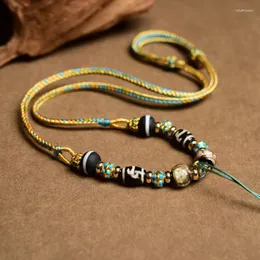 Anhänger Halsketten Handgewebte Halskette im tibetischen Stil Seil Weibliche Thangka Dzi Perle Zakiram Weihrauch Grau Glas Pullover Kette Zugang
