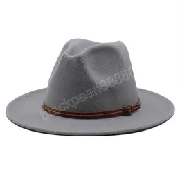 Chapéus de lã de feltro jazz fedora outono inverno decoração de fivela de cinto feminina unissex aba larga panamá chapéu de cowboy chapéu de sol