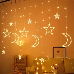 Star Moon Led Perde Garland String Işık Eid Mübarek Ramazan Dekorasyon İslam Müslüman Parti Dekor Al Adha Hediye 220226240i