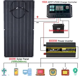 Other Electronics 110V/220V Solar Power System 300W ETFE Solar Panel150A Charge Controller4000W 6000W 8000W Inverter Kit Power Generation Kit 230715