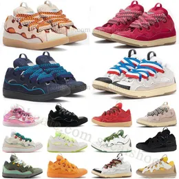 2023 Original Curb Casual Shoes Mesh Weave spetsar upp vattenmelon rosa vit marinblå blå grå blekrosa mango läderplattform sko mens kvinnor klassisk sko scarpe med låda