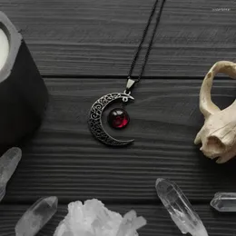 Zincirler goth hilal ayı kolye koyu tarzı kırmızı kolye wiccan cadı macabre musmulet yarıya el yapımı mücevher kadın