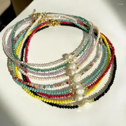 Catene Collana di perline di perle di cristallo colorate Collane di choker da donna coreane Catena da collo Ragazze Accessori estetici gioielli semplici